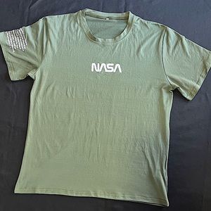 Green and white Nasa tee . Size Large with design on front and side shoulder !